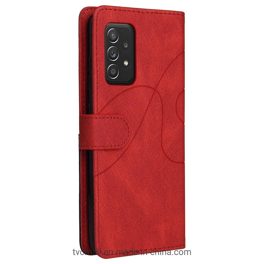 Kt Leather Series-1 Stand Feature Wrist Strap Bi-Color Splicing Style PU Leather Flip Wallet Folio Cover Phone Case for Samsung Galaxy A52 4G/5g / A52s 5g - Red