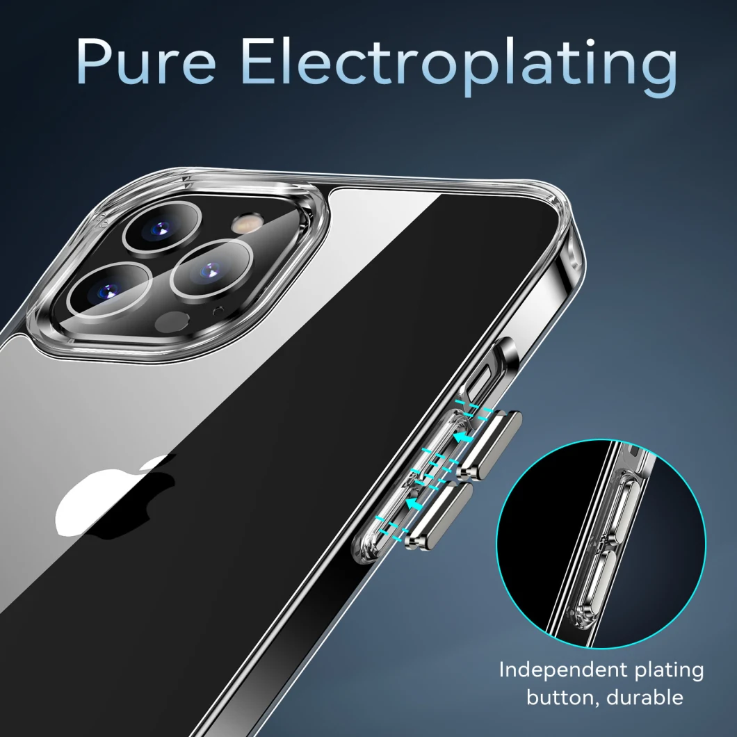 Fashionable Transparent Fall-Proof TPU PC Electroplating Button Mobile Phone Case for iPhone 11 12 13 14 PRO Max