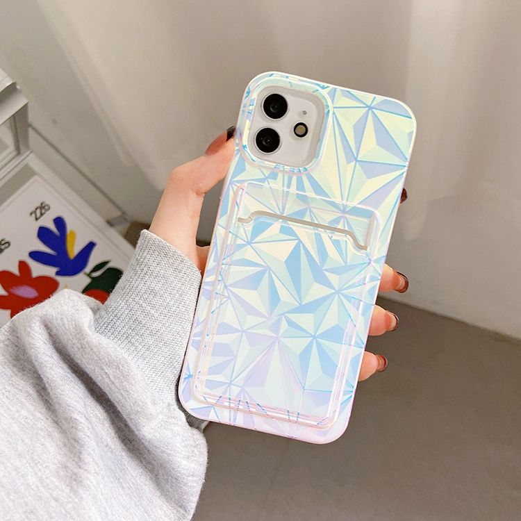 IMD Printing 3D Bling Diamond Pattern with Card Holder Flexible TPU Phone Case for iPhone 7 Plus iPhone 8 Plus iPhone X/Xs