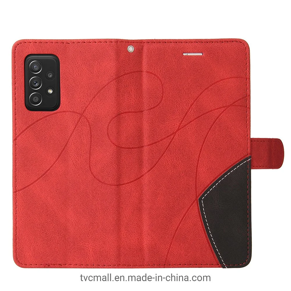 Kt Leather Series-1 Stand Feature Wrist Strap Bi-Color Splicing Style PU Leather Flip Wallet Folio Cover Phone Case for Samsung Galaxy A52 4G/5g / A52s 5g - Red